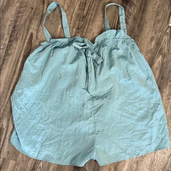 Free People Forever Young Baggy Powder Blue Romper Sz M Open Back Satin - Picture 3 of 6